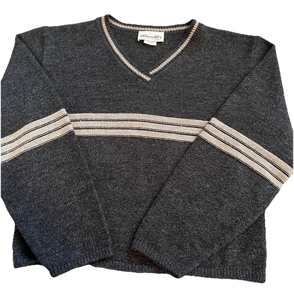 VTG Glory US Women's M Cropped Sweater Gray Rugby Stripe Retro 80's Preppy USA - Picture 8 of 8